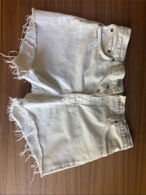 AGOLDE White Frayed Hem High-Rise Denim Shorts